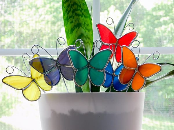 Stained glass butterfly plant stakes Mountain Woman Products