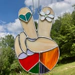 Peace Sign Hand Stained Glass Mountain Woman Products
