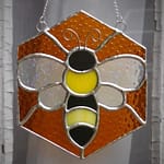 Stained Glass Bee on Honeycomb in Window Lead Free Mountain Woman Products
