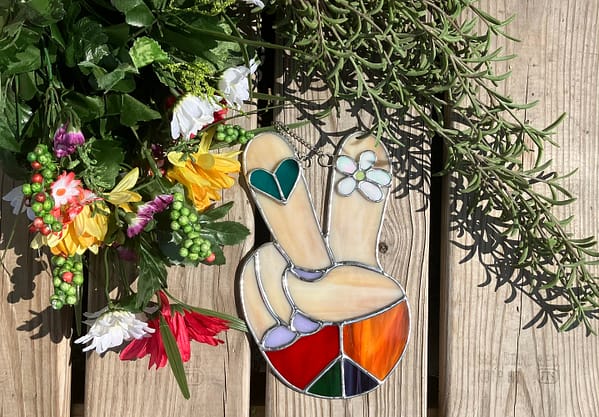 Stained Glass Double Peace Sign Lead Free Mountain Woman Products