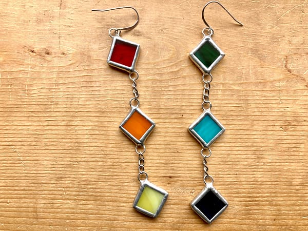 Rainbow Stained Glass Statement Dangle Earrings Pride Mountain Woman Products