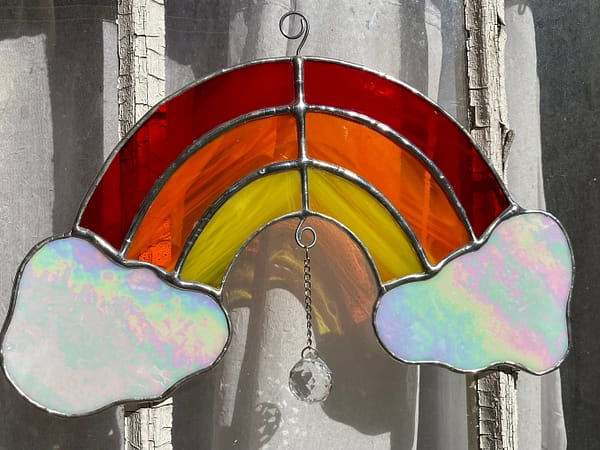 Lead free stained glass rainbow with crystal Mountain Woman Products