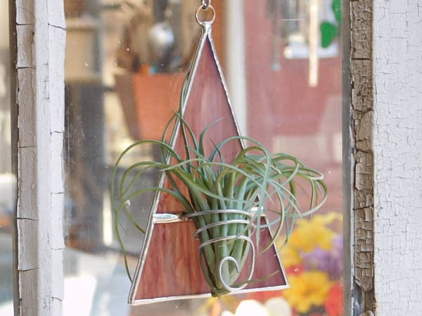 Orange stained glass triangle shape air plant holder