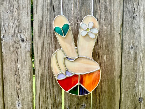 Peace Sign Hand Stained Glass Lead Free Mountain Woman Products