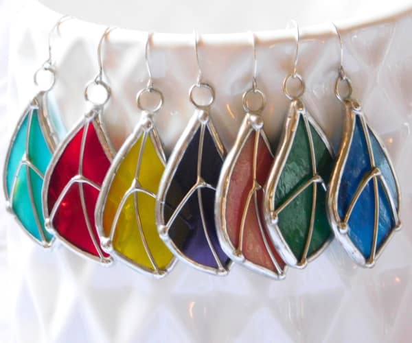 Stained Glass Peace Leaves in all colors hanging on pot Lead Free Mountain Woman Products