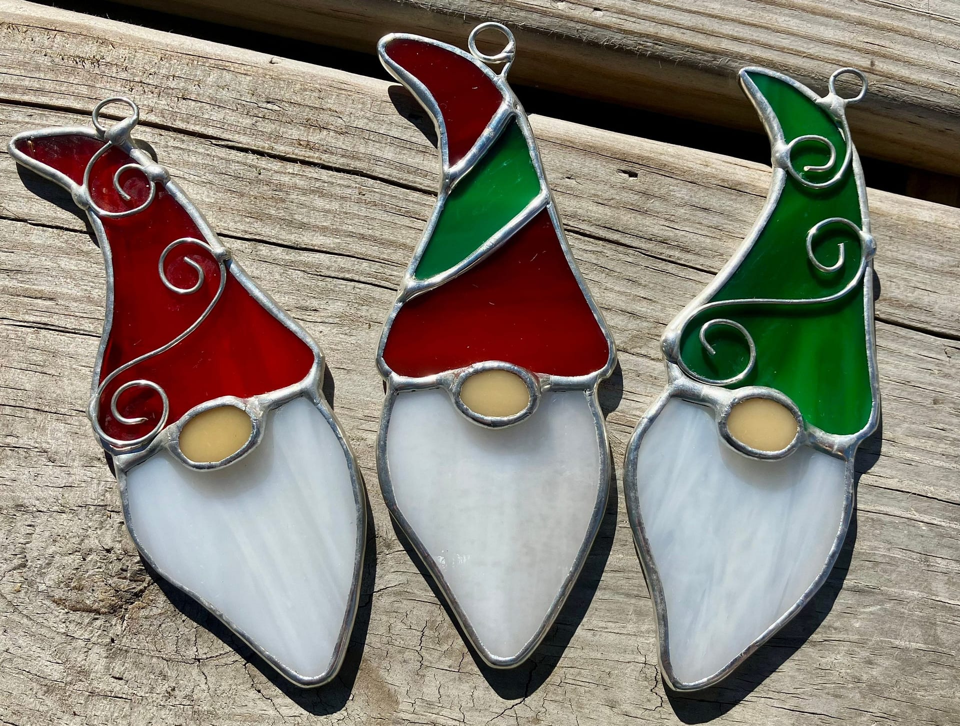 Lijken vorst Mediaan Santa Gnome Stained Glass Christmas Ornaments Set of 3 Lead Free - Mountain  Woman Products Stained Glass
